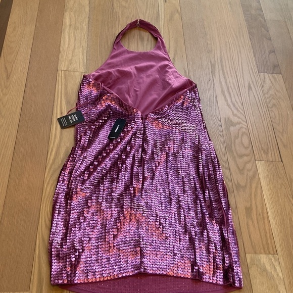 Express Sequin Halter Neck Open Back Mini Shift Dress - Picture 3 of 4